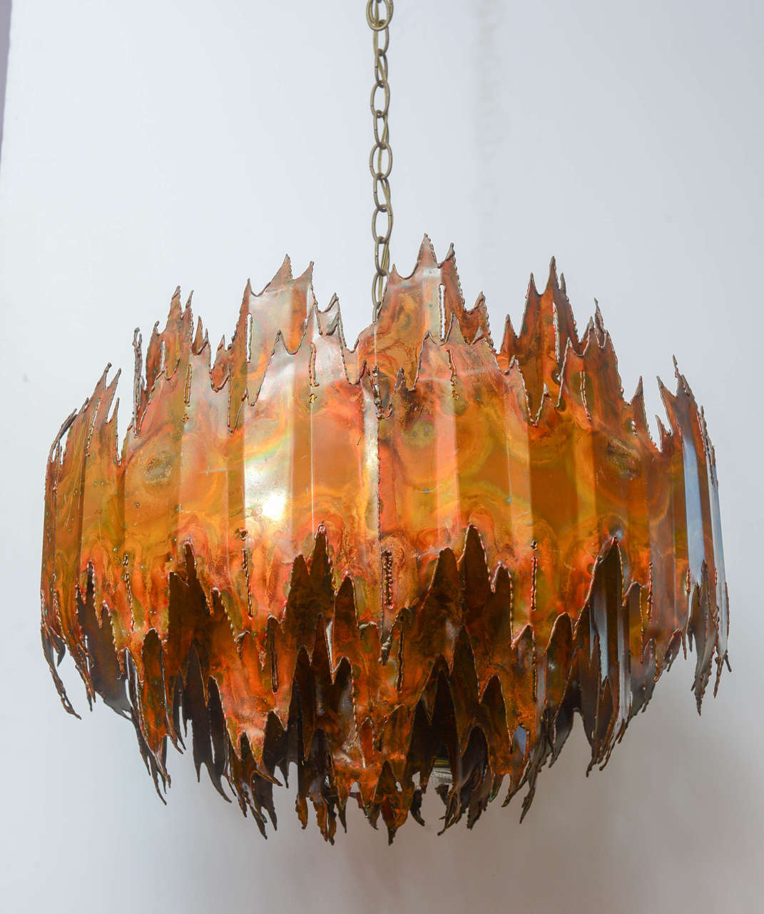 Abstract brutalist copper chandelier with 7 sockets.