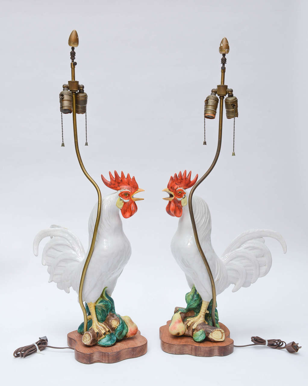 Ceramic Pair of Italian Rooster Lamps