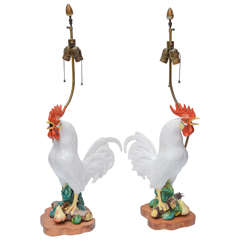Retro Pair of Italian Rooster Lamps
