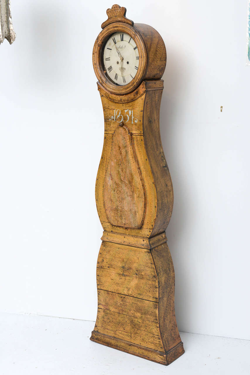 Gustavian Rare Mora Swedish Grandmother Floor Clock, 1854, Original Finish For Sale