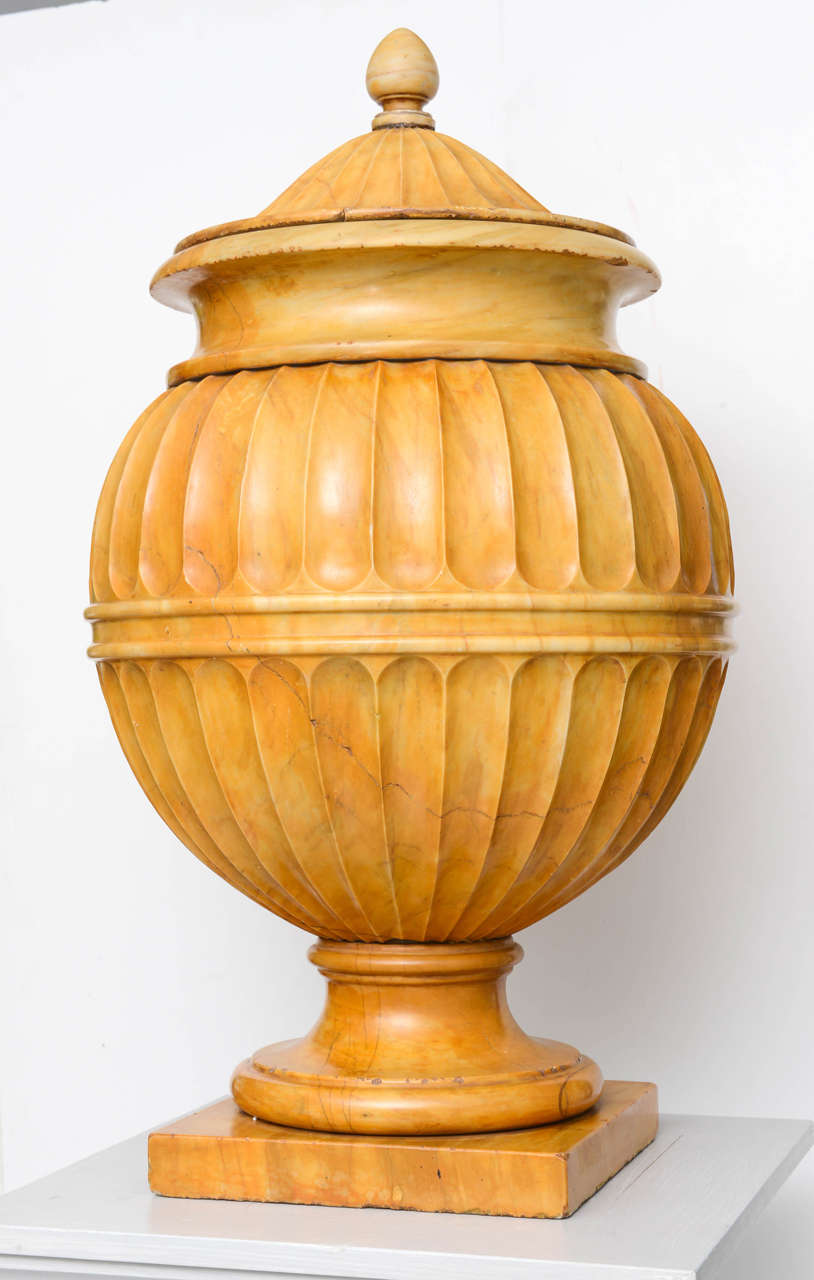 Pair of Hand-Carved Italian Siena Marble Urns, 1780