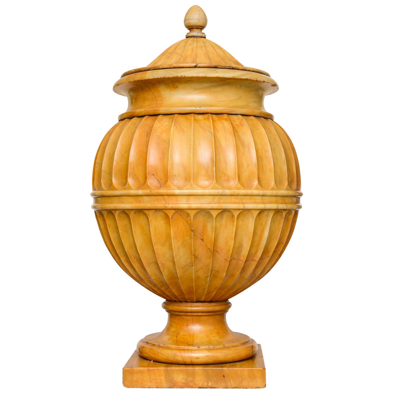 Pair of Hand-Carved Italian Siena Marble Urns, 1780 For Sale