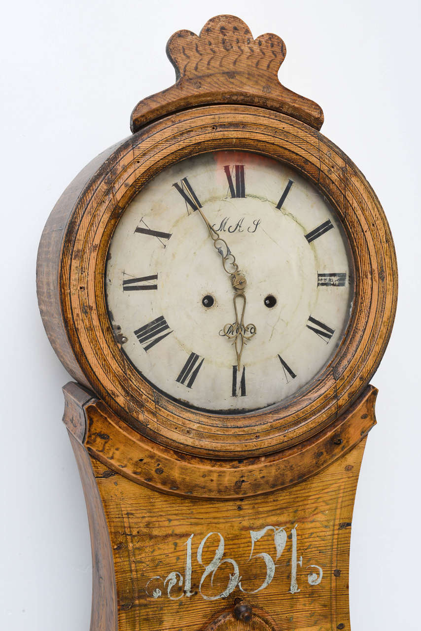 Rare Mora Swedish Grandmother Floor Clock, 1854, Original Finish For