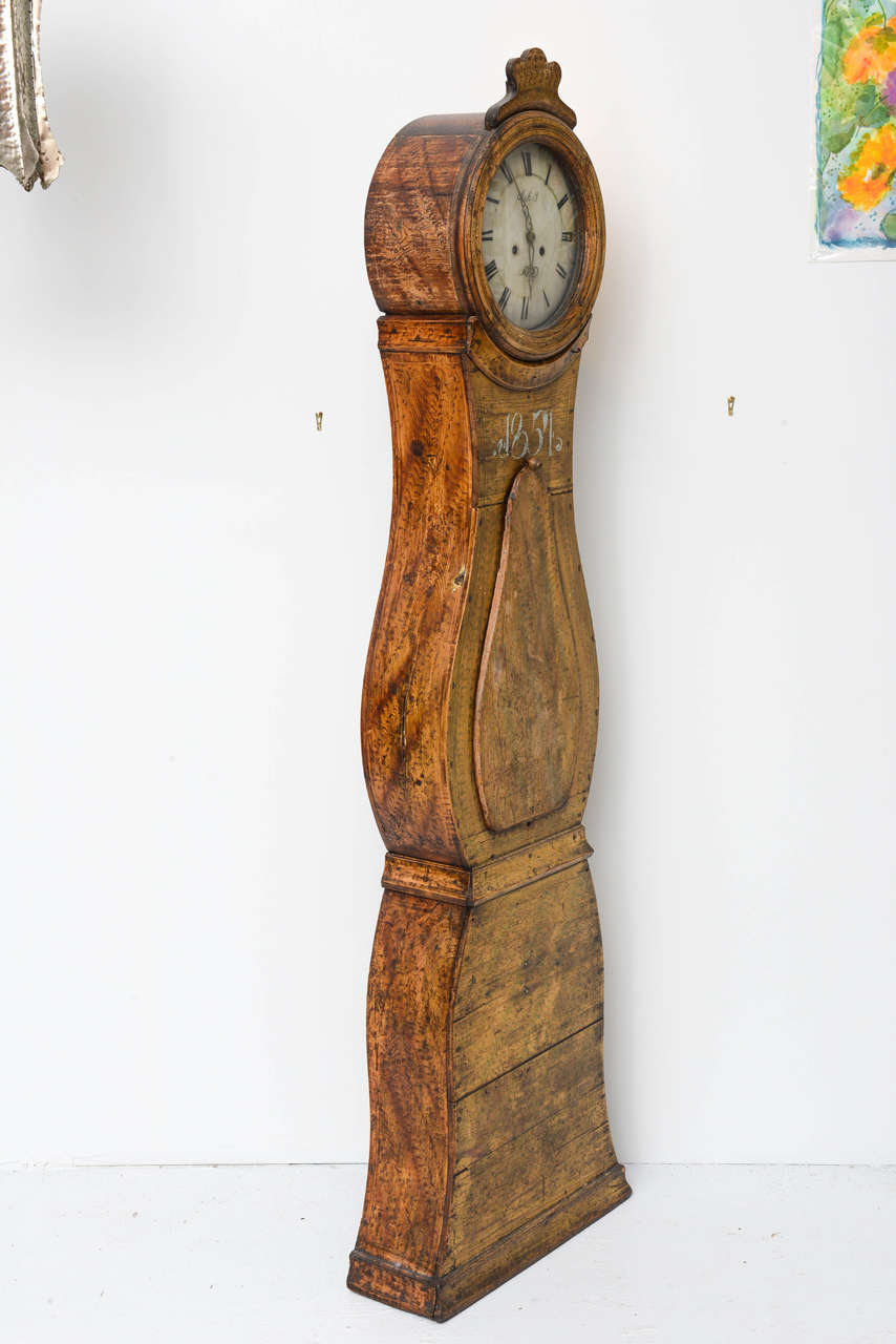 Rare Mora Swedish Grandmother Floor Clock, 1854, Original Finish For