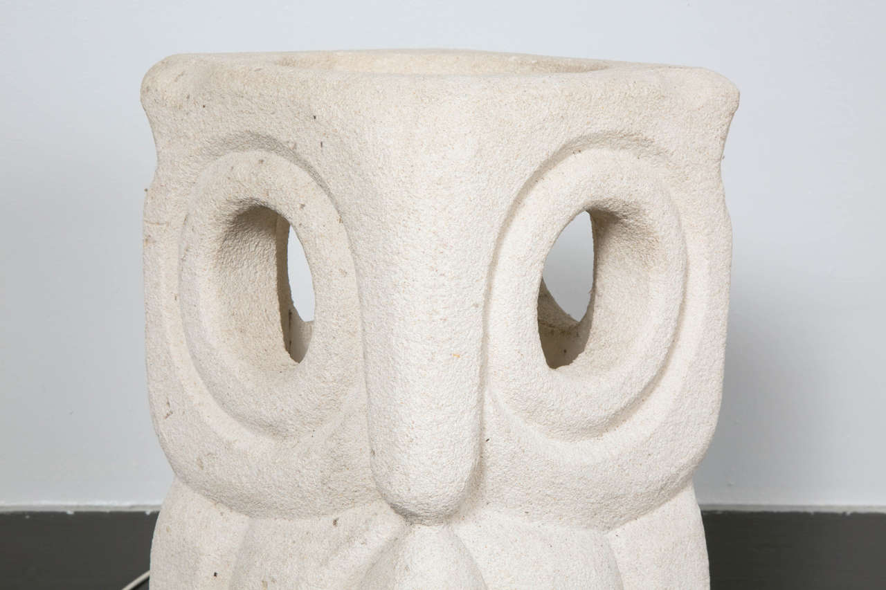 Limestone Large Owl's Lamp For Sale