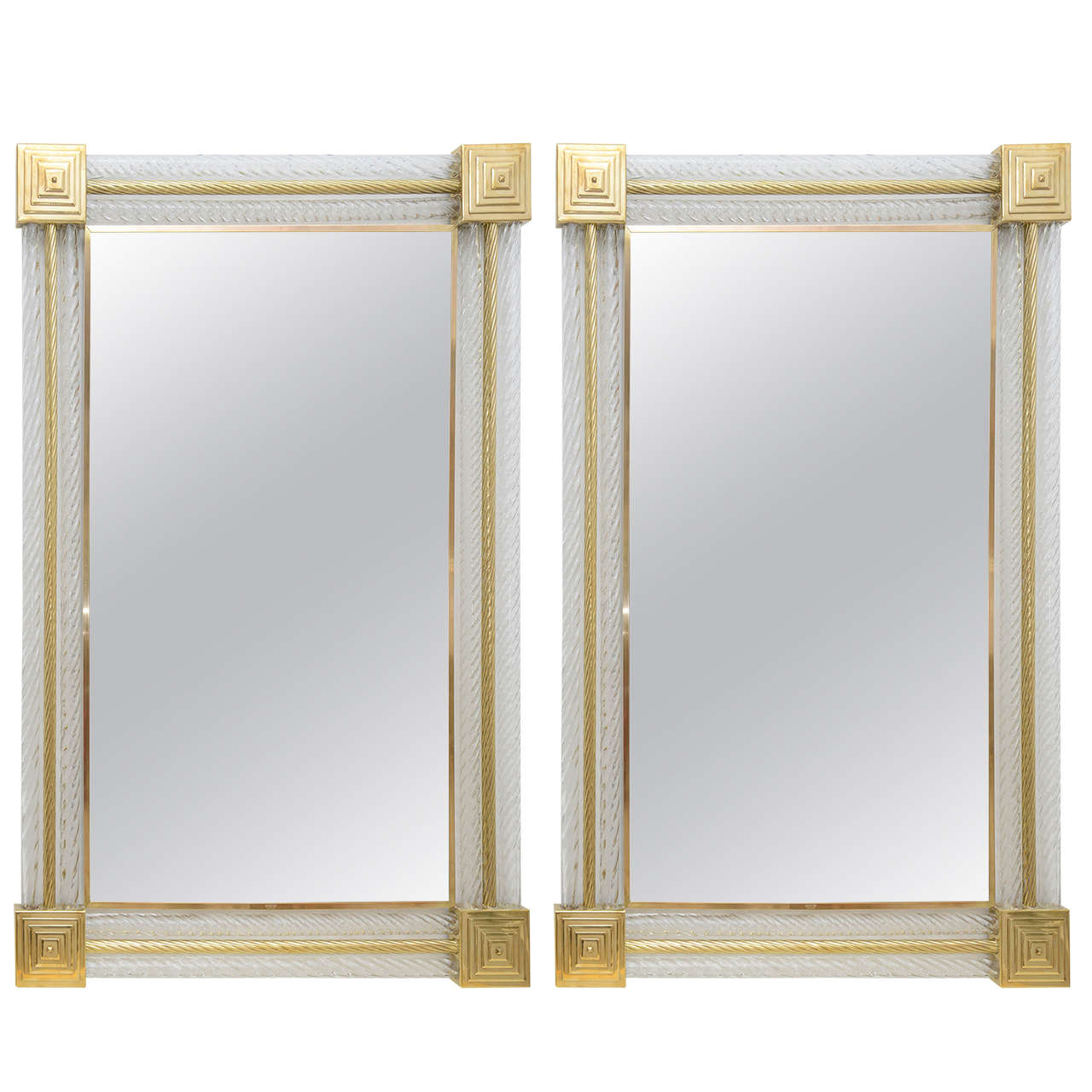 Vintage Brass and Clear Murano Glass Mirrors by Barovier & Toso