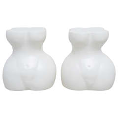Pair of White Lacquer Female Torso Tables