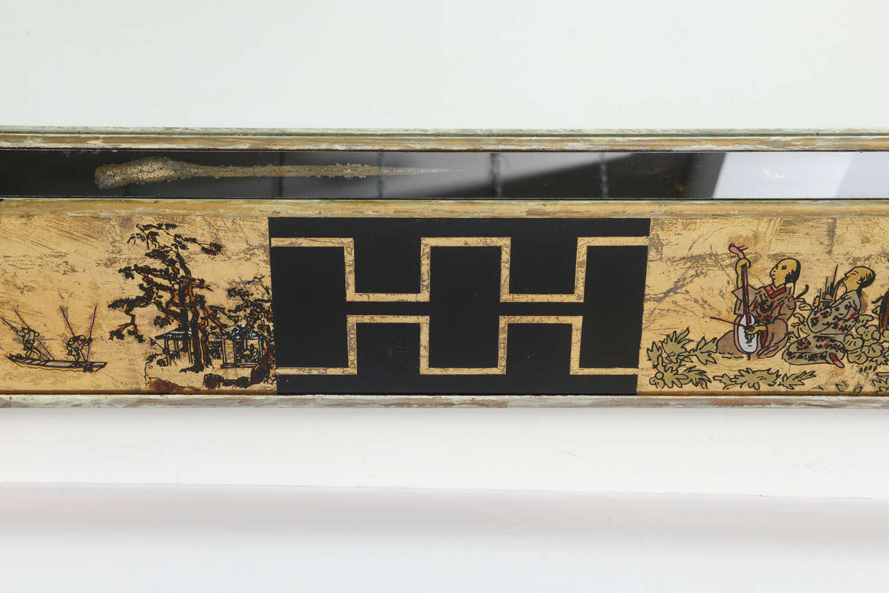 Italian Reverse Painted Mirror with Asian Motif