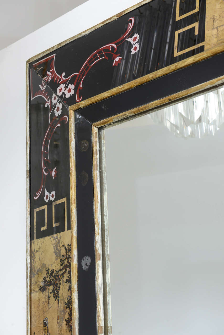 Reverse Painted Mirror with Asian Motif 3