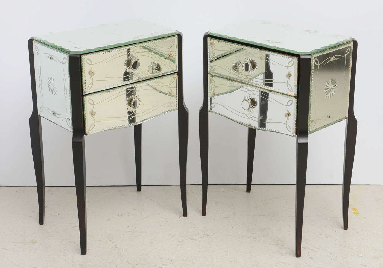 Pair of Mirrored French Bedside Tables at 1stdibs