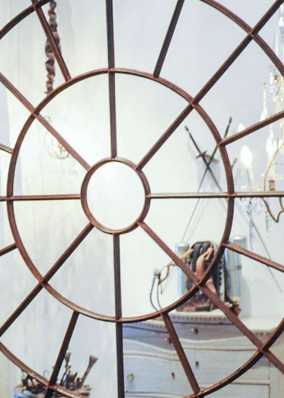 Large Round Mirror Made of an Early 20th Century Cast Iron Window Frame 2