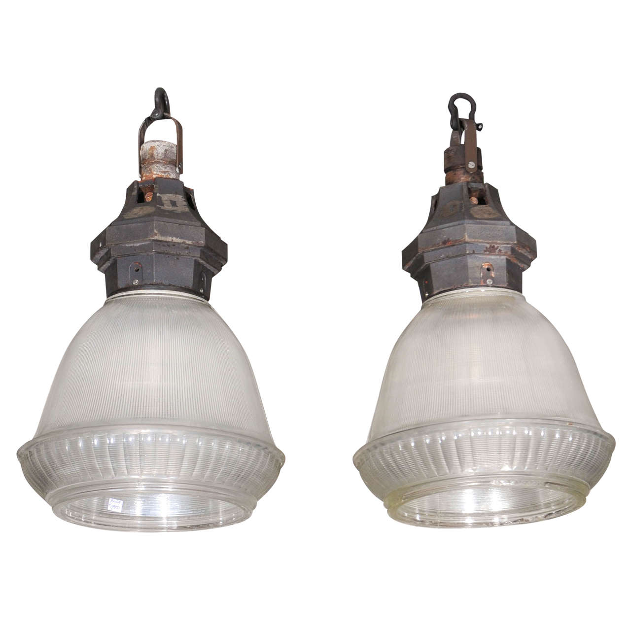 Large Pair of Holophane Pendant Lights