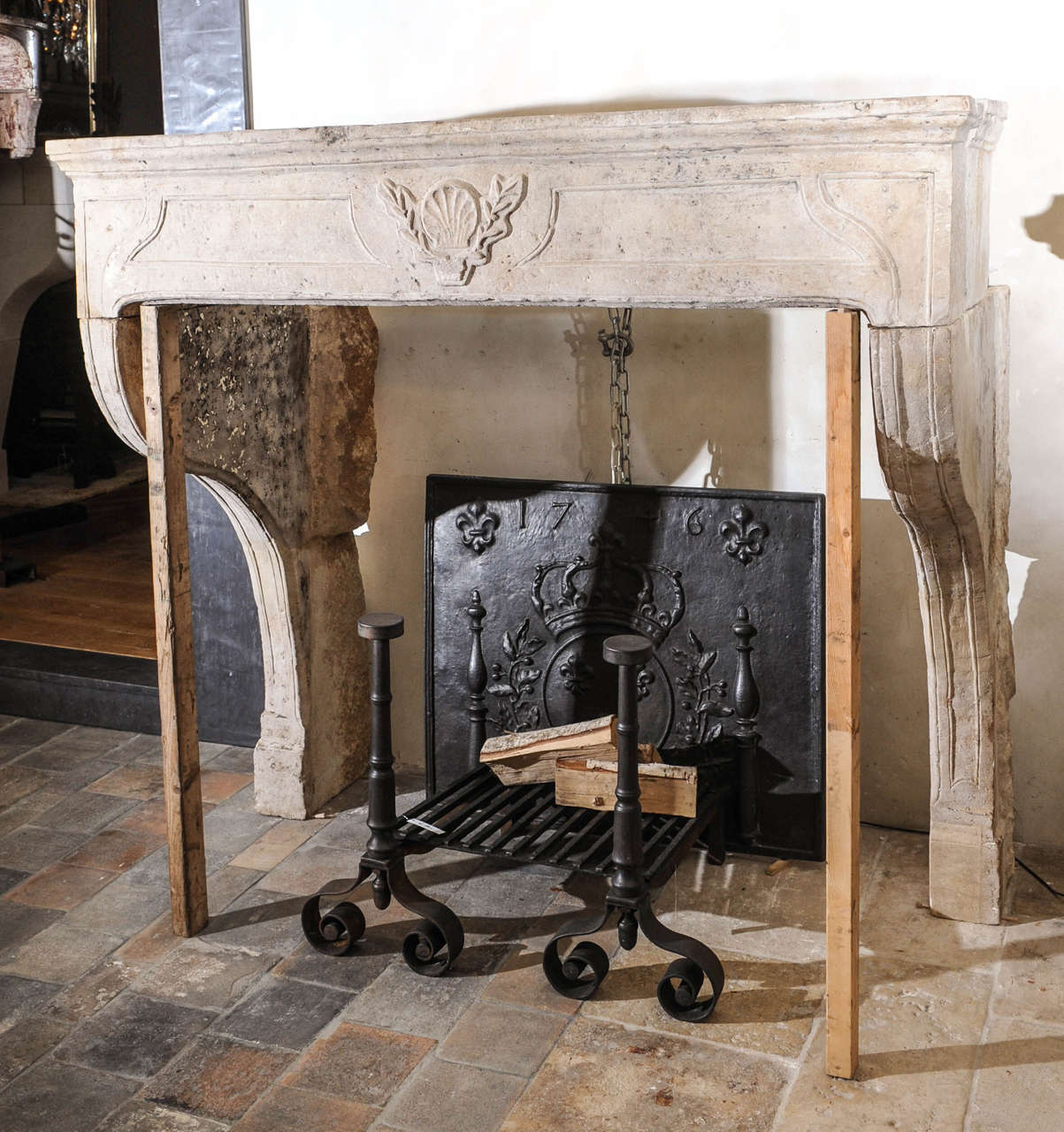 18th Century French Baroque limestone fireplace / mantel piece