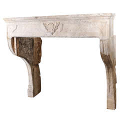 18th Century French Baroque limestone fireplace / mantel piece
