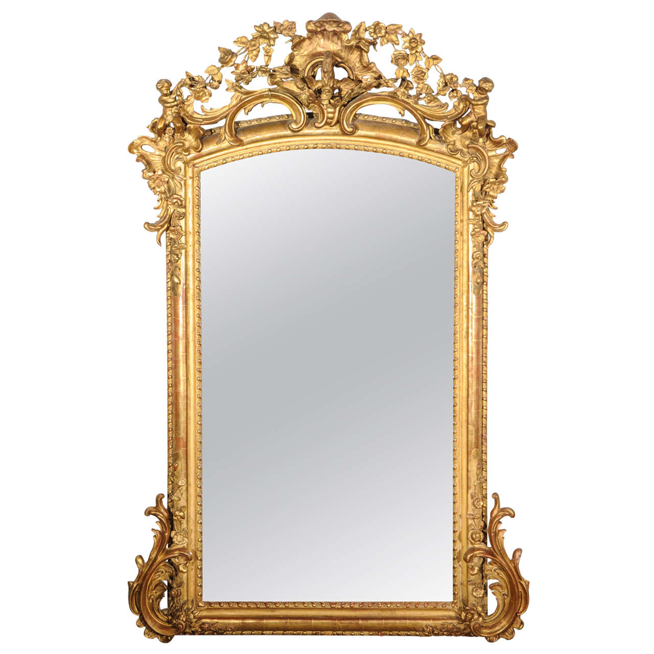 Large and Richly Decorated 19th Century French Rococo Giltwood and Gesso Mirror For Sale at 1stdibs