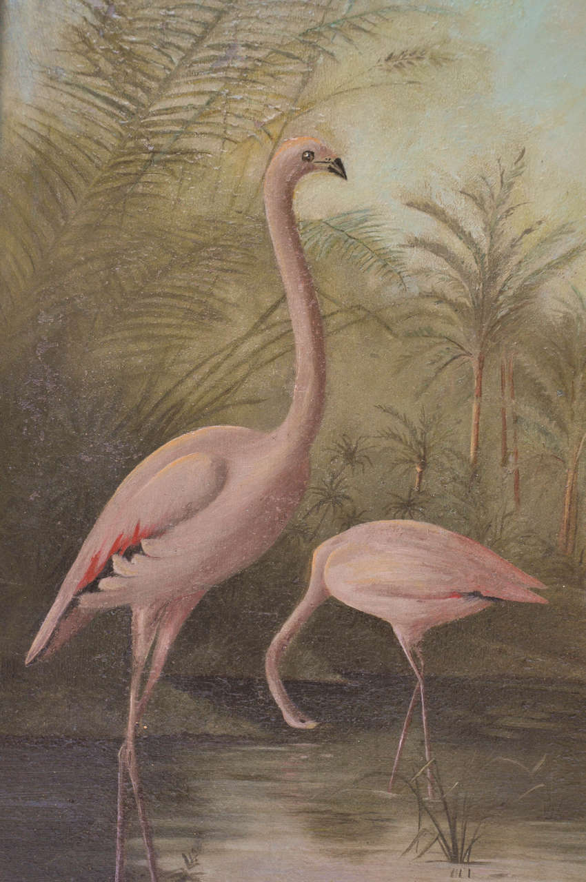 American Florida Flamingo Painting, circa 1890