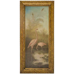 Antique Florida Flamingo Painting, circa 1890