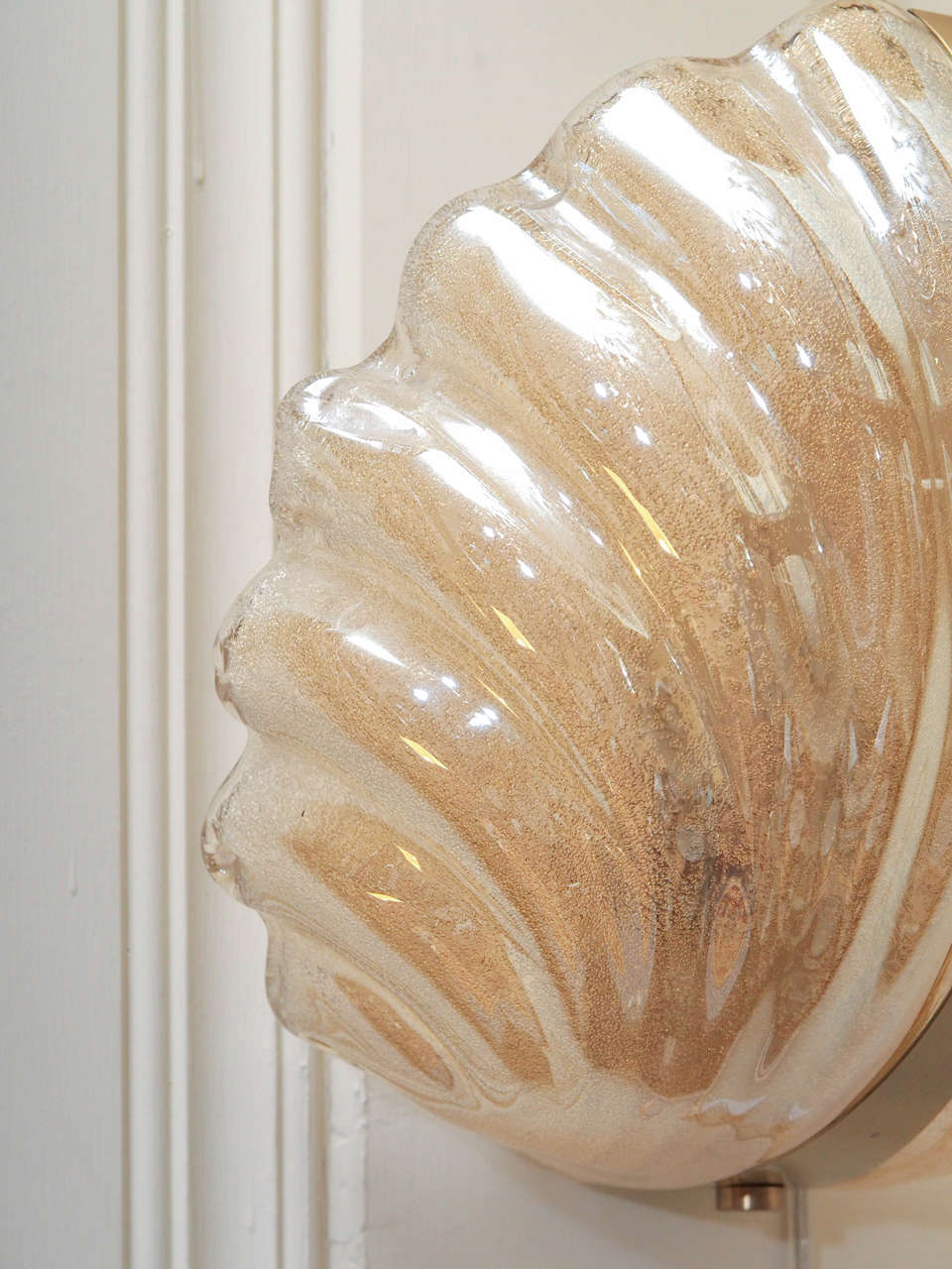 Brass Pair of 1940s Murano Glass Sconces For Sale