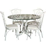 Dining Set Metal Faux Bamboo chairs and Round Glass Table