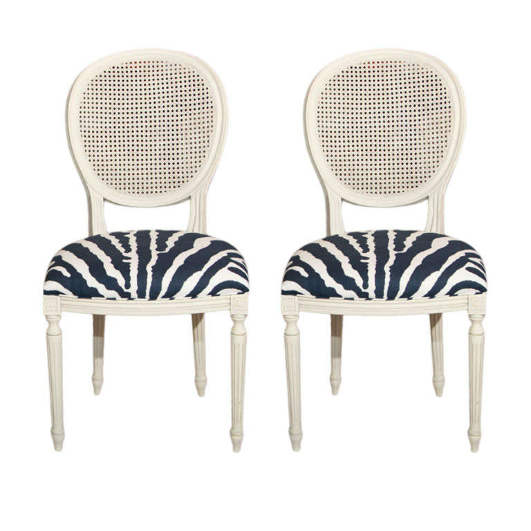 PAIR French Regency Style Chairs "Zebra"