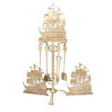 Tall Ship Fireplace Andiron Set Brass