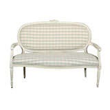 19th Century French Painted Settee with Blue and white plaid