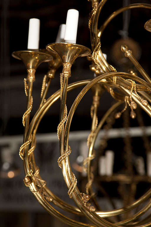 Trumpet Chandelier Brass 36" diameter at 1stdibs