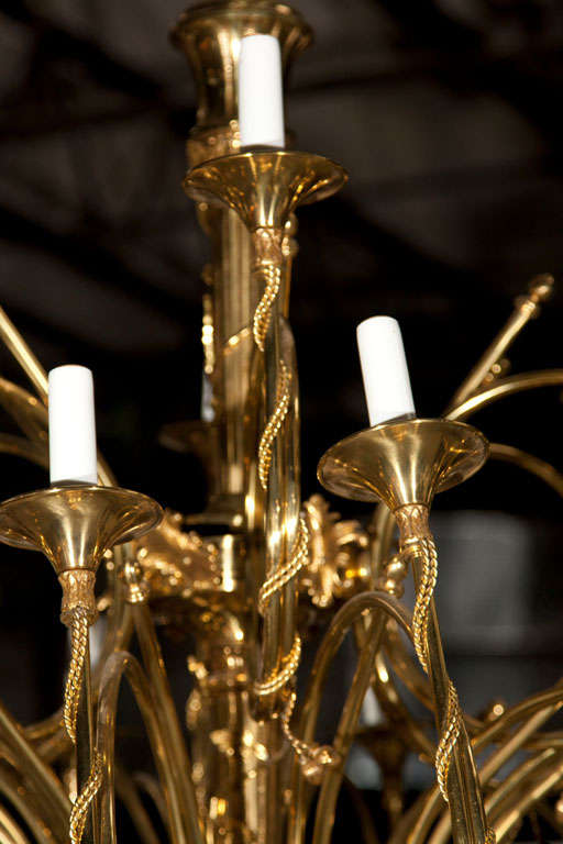 Trumpet Chandelier Brass 36" diameter at 1stdibs