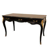 Vintage French Louis XV Black Leather Top Writing Desk