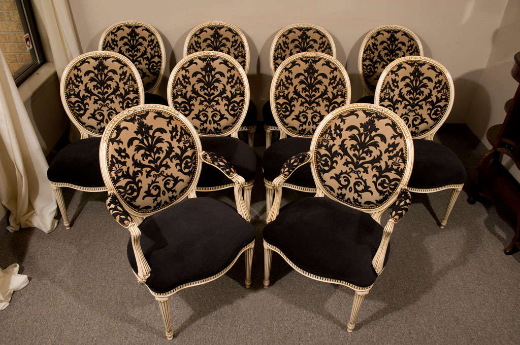 Set of 10 Regency Round Back Carved Cream Dining Chairs