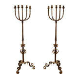 Antique Pair of Standing Iron Spanish Candleabras