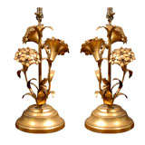PAIR OF MID C GILT TOLE FLOWER LAMPS