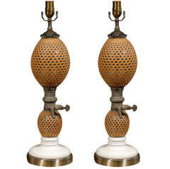 PAIR OF EARLY 20thC FRENCH SELTZER BOTTLES AS LAMPS