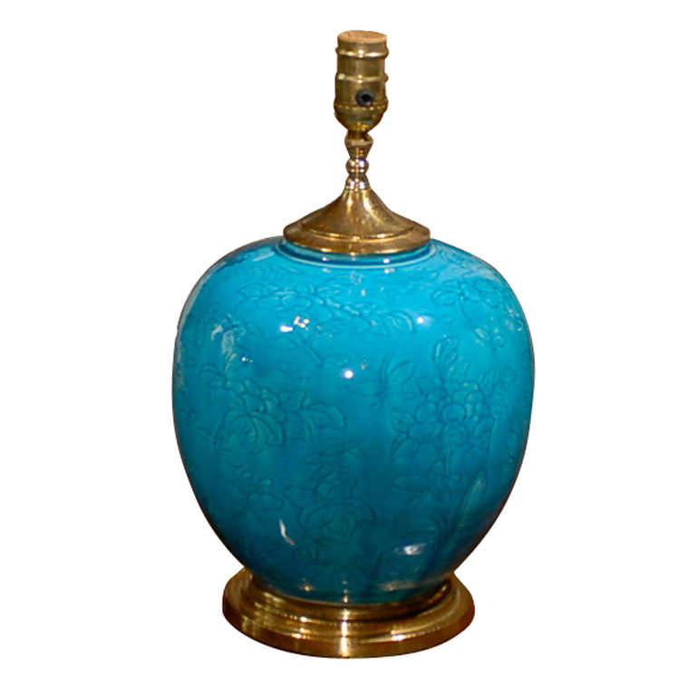 TURQUOISE GLAZED POTTERY LAMP