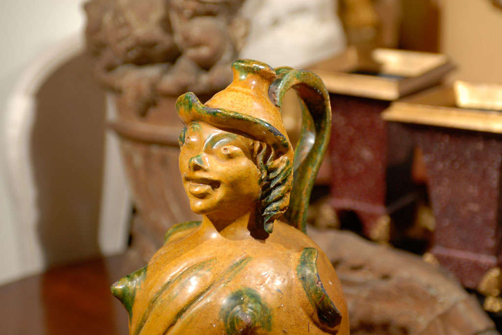 Late 19th-Early 20th Century French Glazed Pottery Figural Vessel In Good Condition For Sale In Atlanta, GA