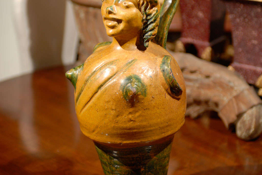 Late 19th-Early 20th Century French Glazed Pottery Figural Vessel For Sale 1