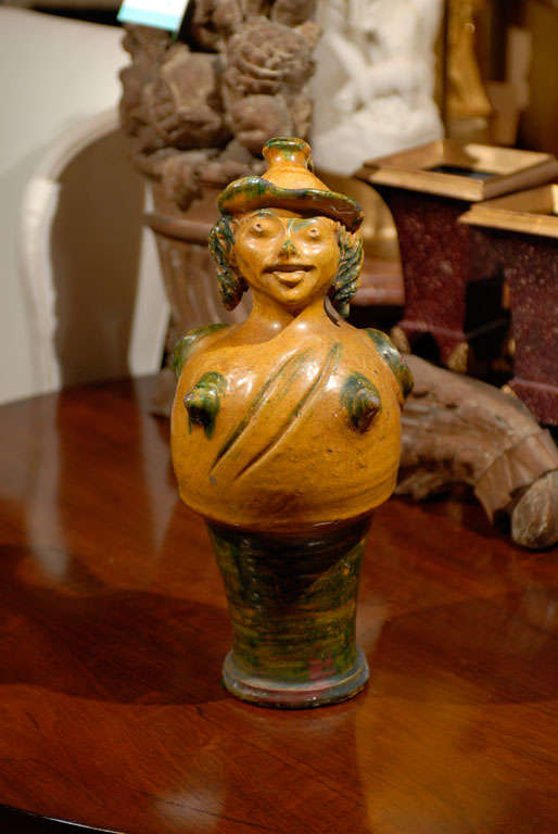 Late 19th-Early 20th Century French Glazed Pottery Figural Vessel For Sale 3