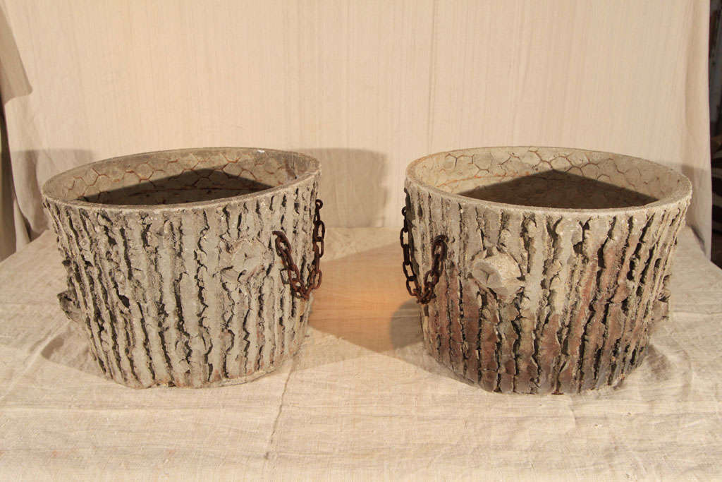 Pair French Faux Bois Planters