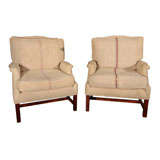 Pair French-Grainsack Upholstered Armchairs
