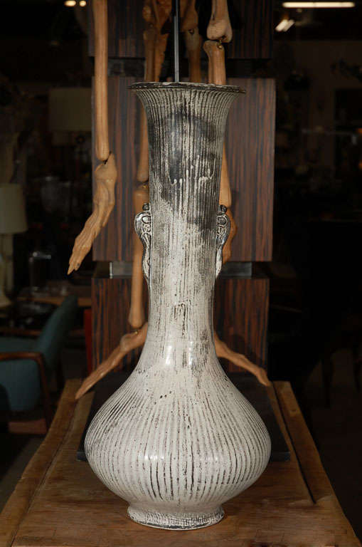 Monumental Black & White Slender Vase