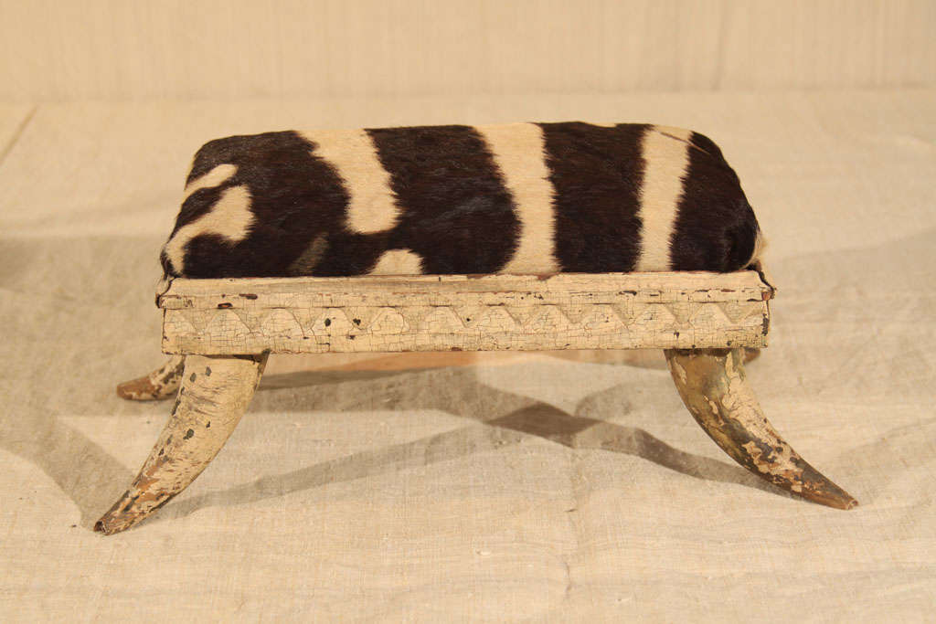 Folk Art Zebra Hide Foot Stool