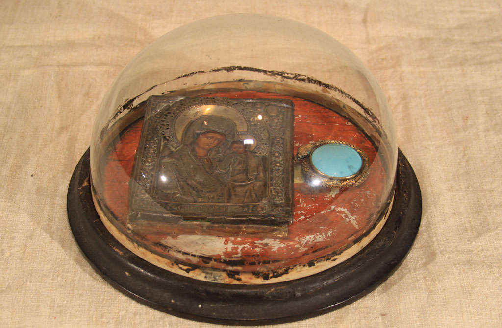 Russian Icon and Brooch under Glass