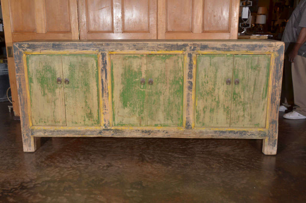 Antique Elm Server in Original Tones of Green and Ebony