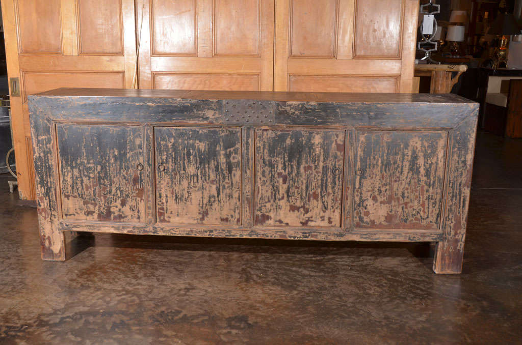Antique Elm Server With Unusual Studded Trim At 1stdibs