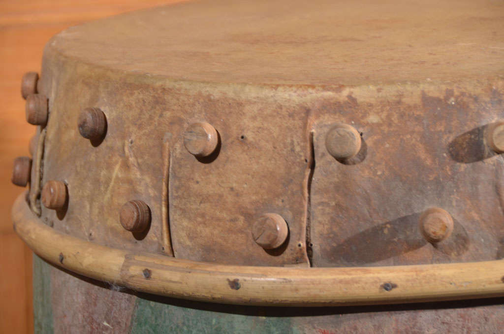 Leather Antique Tribal Drum As End Table