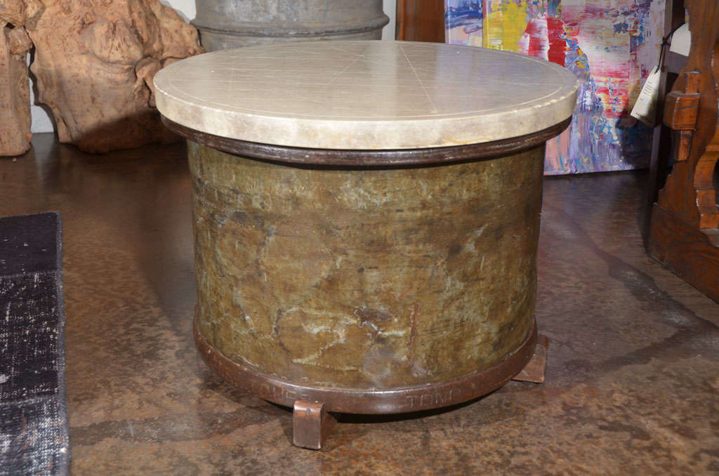 Antique French Galvanized Storage Bin As End Table