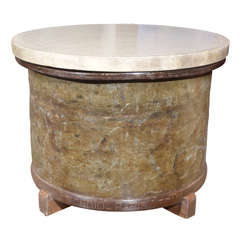 Antique French Galvanized Storage Bin As End Table