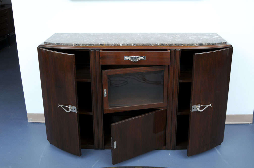 Bronze Art Deco French Sideboard in Mahoganies Marble Top