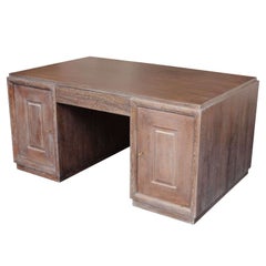 Mid-Century Modern Cerused Golden Oak Desk in the style of Charles Dudouyt