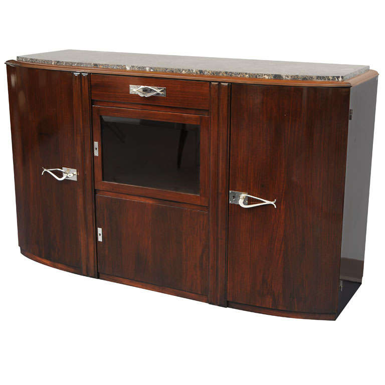 Vintage French Art Deco Marble Top Sideboard Cocktail Bar at